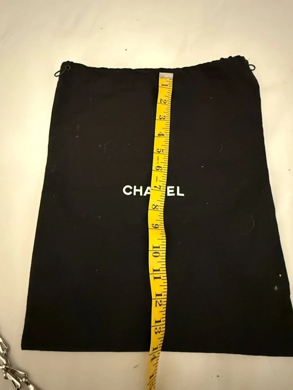 CHANEL Black Drawstring Pouch White Logo